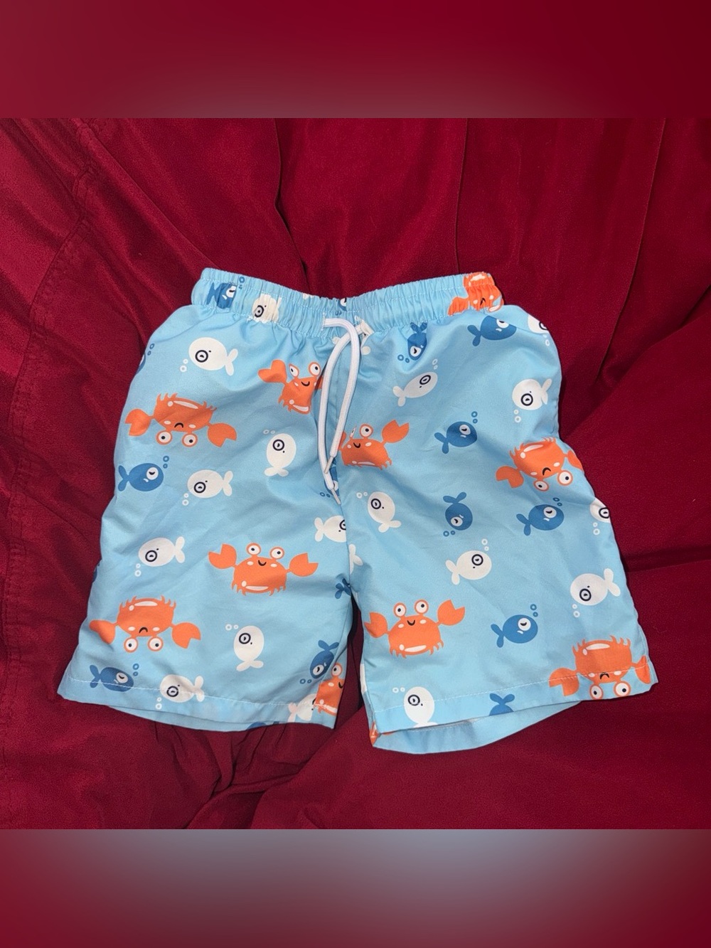 Blue Crab & Fish Print Kids Swim/Beach Shorts